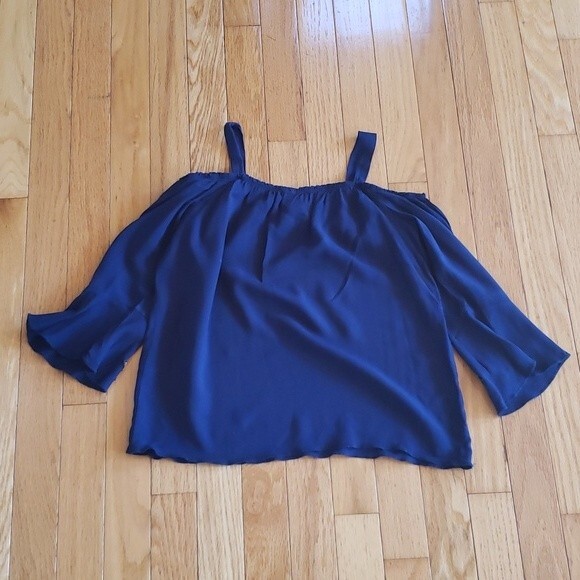 Jenna Jessie BLue Cold Shoulder 3/4 sleeve Navy Blue Shirt Large/14 - Picture 2 of 4
